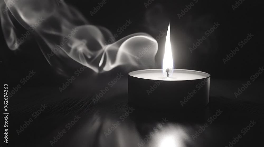 Wall mural wooden table with lit candle