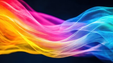 Fototapeta premium Bright, swirling waves of neon colors dance gracefully against a solid black backdrop, creating a striking visual contrast