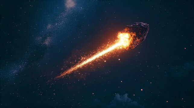 Starry night sky with blue nebula and distant galaxies