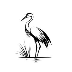 Fototapeta premium Elegant heron silhouette in black and white, Minimalist black and white heron silhouette illustration, showcasing its graceful stance and delicate feather details, ideal for logos or nature designs. 