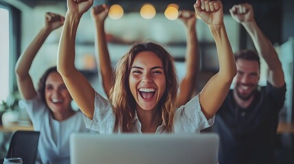 Triumphant Marketing Agency Team Celebrates Campaign Success with Excitement and Joy