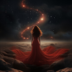 Woman in red dress and stars