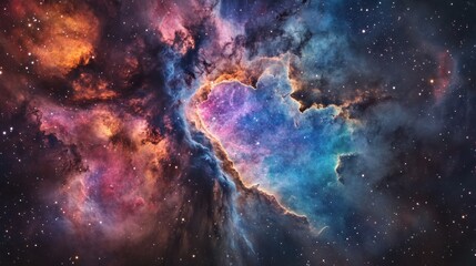 A vibrant cosmic nebula showcasing colorful gases and stars in a vast universe.