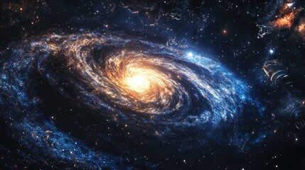 Obraz premium A vibrant galaxy swirling with stars and cosmic dust, illustrating the beauty of the universe.