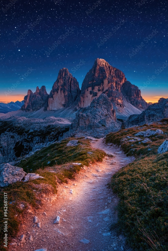 Sticker mountain path at night