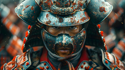 Naklejka premium Samurai Warrior in Blood Splattered Armor - Illustration