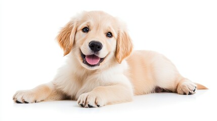 Adorable Golden Retriever Puppy with Bright Smile in a Studio Setting