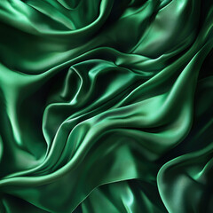 Obraz premium Emerald Green Silk Fabrics in Elegant Motion and Entwined Against a Black Background, Showcased in High-Resolution and Fine Detail