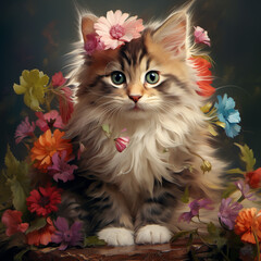 Cat with flowers
