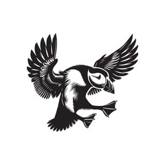 Obraz premium Fratercula arctica Silhouette – Atlantic Puffin Vector Illustration in black and white