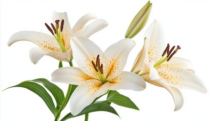 Fototapeta premium White lily flower bouquet isolated on white background 