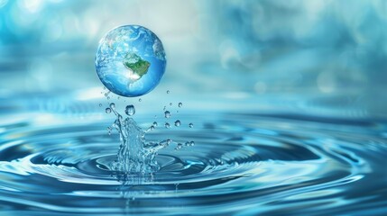 World Water Day concept with world in clean water drop on and fresh blue water ripples design, Environment save and ecology theme concept