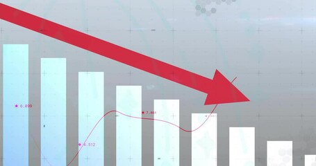 Red downward arrow and bar chart depicting financial decline animation