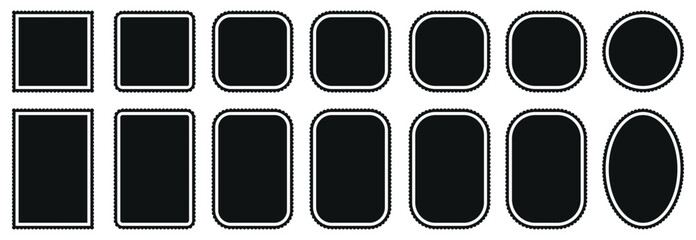 Classic Scalloped Edge Frame Set. Lace Borders in Square, Circle, and Rectangle Shapes. Flat Vector Collection