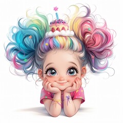 quirky girl with birthday cake, birthday party