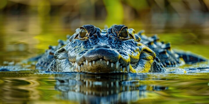 Crocodile Seen from the Front with Visible Snaggletooth in Water