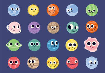 Cute Planet Cartoon Style Illustration Element Set 