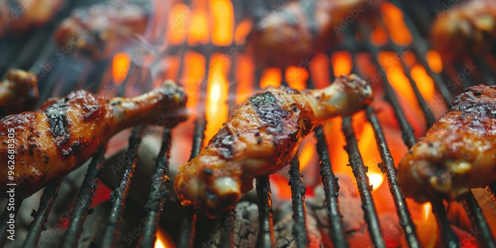 Canvas Prints Close-up of grilled chicken legs over charcoal