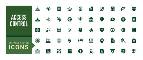 Set of access control icons. House protection, smart house icon, filled icon set, glyph icon set for web and ui. Editable stroke. Solid icon set. Vector illustration.