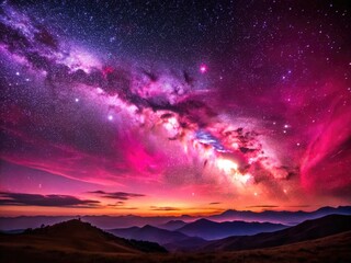 Captivating Magenta Hues Dance Across The Vast Expanse Of The Celestial Canvas, Painting An Ethereal Panorama.