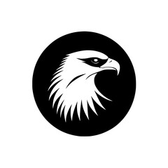 Eagle head silhouette logo in black circle, Bold eagle head silhouette inside a black circle, perfect for logo design, branding, and nature or wildlife themes.
