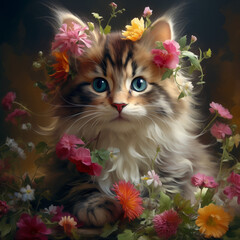 Cat with flowers