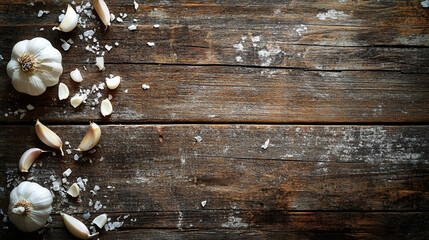 Fresh Garlic and Sea Salt on Rustic Wooden Table