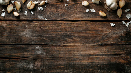 Fresh Garlic and Sea Salt on Rustic Wooden Table