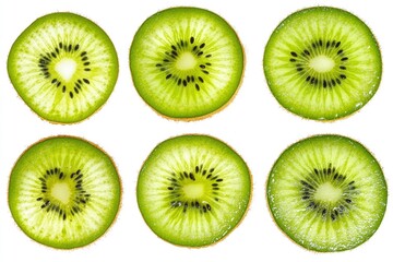 Fototapeta premium close up Kiwi fruit slice isolated on white background. Top view. Flat lay , ai