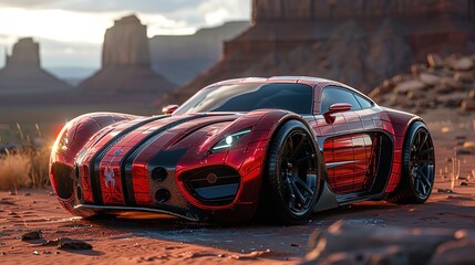 Car in spider paint face left