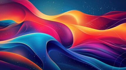 Produce an abstract background that highlights energetic movement with fluid forms and sharp geometric patterns. Incorporate vibrant colors and gradients to enhance dynamism