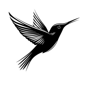 recommend clip art: Hummingbird silhouette in mid-flight, Graceful black-and-white silhouette of a hummingbird in mid-flight, perfect for nature logos, wildlife designs, and branding.
                    