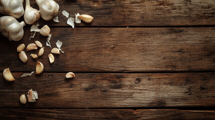 Fresh Garlic and Sea Salt on Rustic Wooden Table