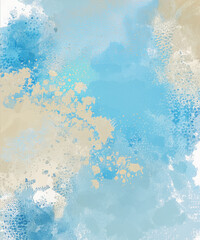 Refreshing abstract backdrop of watercolor bursts decorated with beige-blue gradient digital graphics.