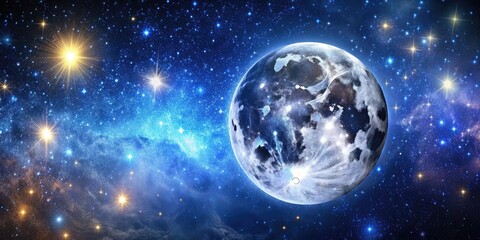 Obraz premium Beautiful image of the moon and stars shining brightly in the galaxy, moon, stars, galaxy, space, astronomy, celestial, night