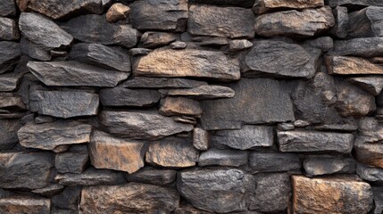 Fototapeta premium Close-up of a rough stone wall texture with various sizes and shapes of rocks, perfect for background or architectural design.