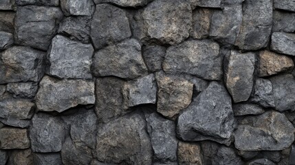 Close-up of a textured stone wall with irregular shapes and varying shades of grey, perfect for backgrounds or construction themes.