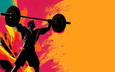 A dynamic sports illustration of a weightlifter lifting a barbell against a vibrant background, showcasing strength and determination.