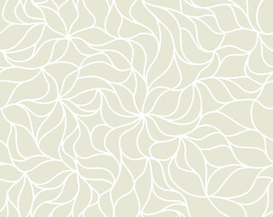 Curly waves tracery, curved lines, stylized abstract petals pattern. Seamless leaf background. Beige outline texture. Organic wallpapers for printing on paper or fabric. Vector
