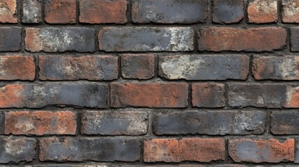 Obraz premium Close-up of an old, weathered brick wall with red and gray bricks, showing signs of wear and texture, suitable for background use.