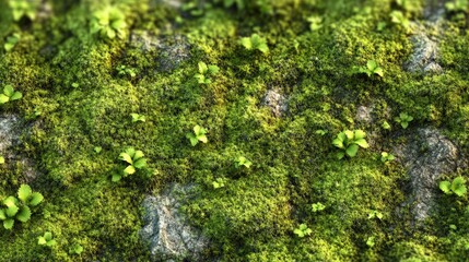 Close-up of moss and small plants on a rock surface, showcasing natural texture and vibrant greenery in a forest setting.