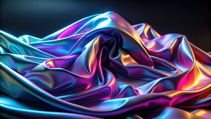 Fototapeta premium Futuristic cyberpunk detailed silk cloth with holographic flow on black background, cyberpunk, futuristic