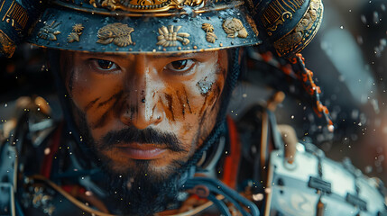 Fototapeta premium Close Up Portrait of a Warrior with Armor and Helmet Illustration