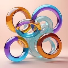 abstract background with circular glass rings isolated on soft colored background, decorative rings, glass rings, multi color rings