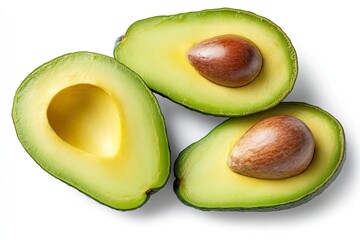 close up avocado fruit slice isolated on white background. Top view. Flat lay, ai