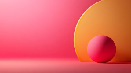 Colorful abstract composition with a pink sphere and orange arc on a vibrant gradient background. Modern minimalist design concept.