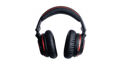 Black and red wireless headphones with microphone isolated transparent background