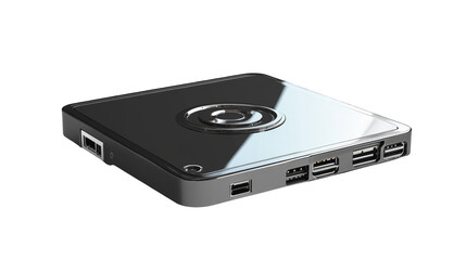 Fototapeta premium Modern Black Compact Computer with Ports and Network Connection