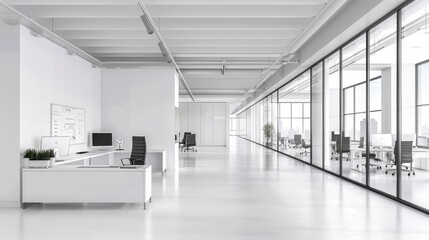 White open space office interior, mock up wall.