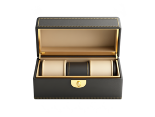 Luxury Watch Box with Gold Trim and Beige Interior